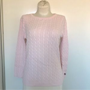 Polo Jeans Co. Ralph Lauren Cable Knit Crewneck Sweater Light Pastel Pink Medium